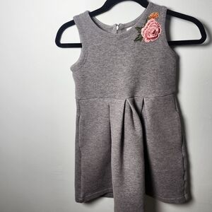 Hanna Andersson Girls Gray Knit Dress Size 130 (7/8) Pink Bow Floral Applique